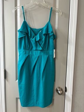 Calvin Klein Teal Ruffle-Front Spaghetti Strap Mini Dress